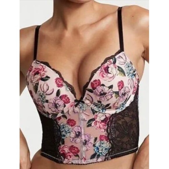 Victoria's Secret 32C Very Sexy Push-Up Bra Bustier Corset floral embroidered - Picture 2 of 10